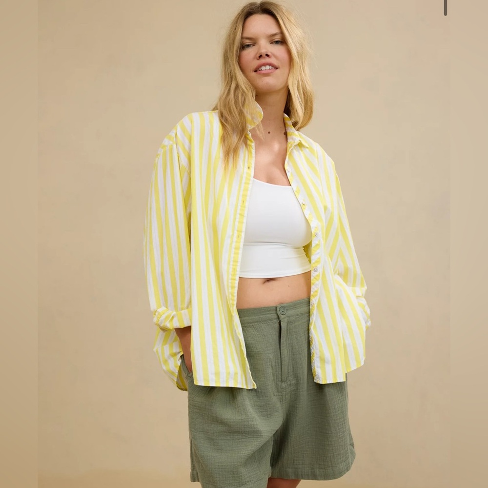 Aerie Woman's S Yellow Striped Good Day Cover Up Button Down Shirt